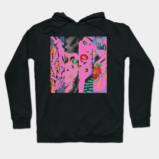 Dope four panels of animal, human skulls and robots illustration Hoodie